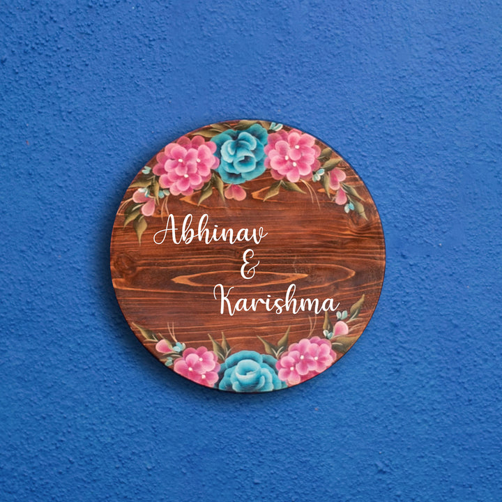 One Stroke Art Circular Nameboard with Couple Names