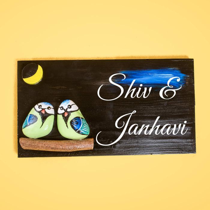 Hand-painted Pebble Art Couples Nameboard