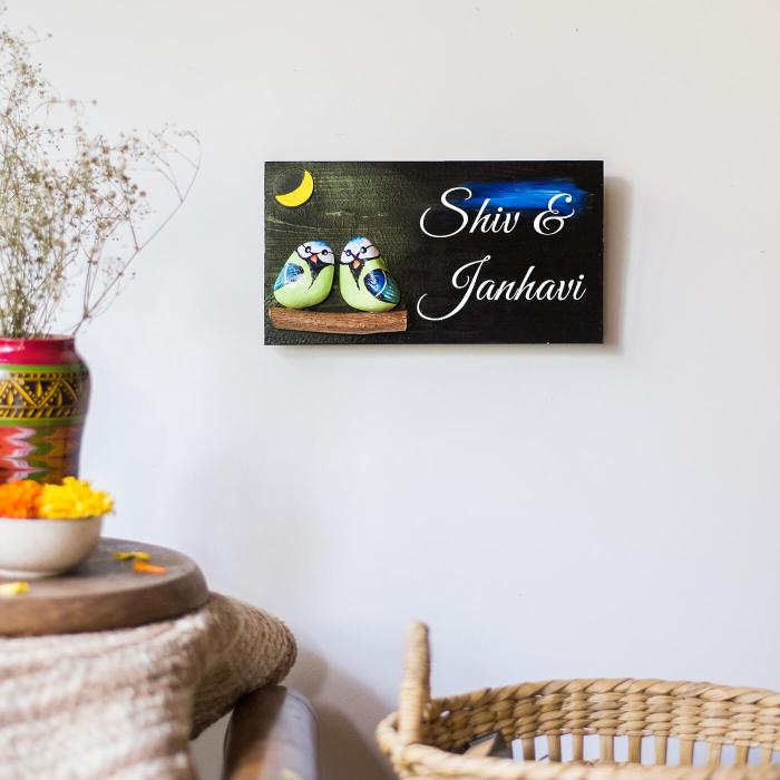 Hand-painted Pebble Art Couples Nameboard