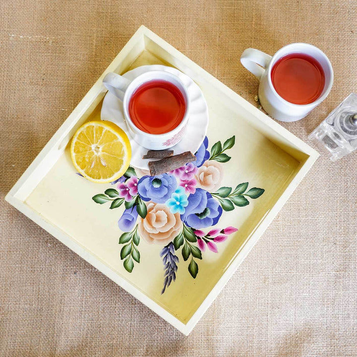 One Stroke Art Tray - Purple & Orange Florals