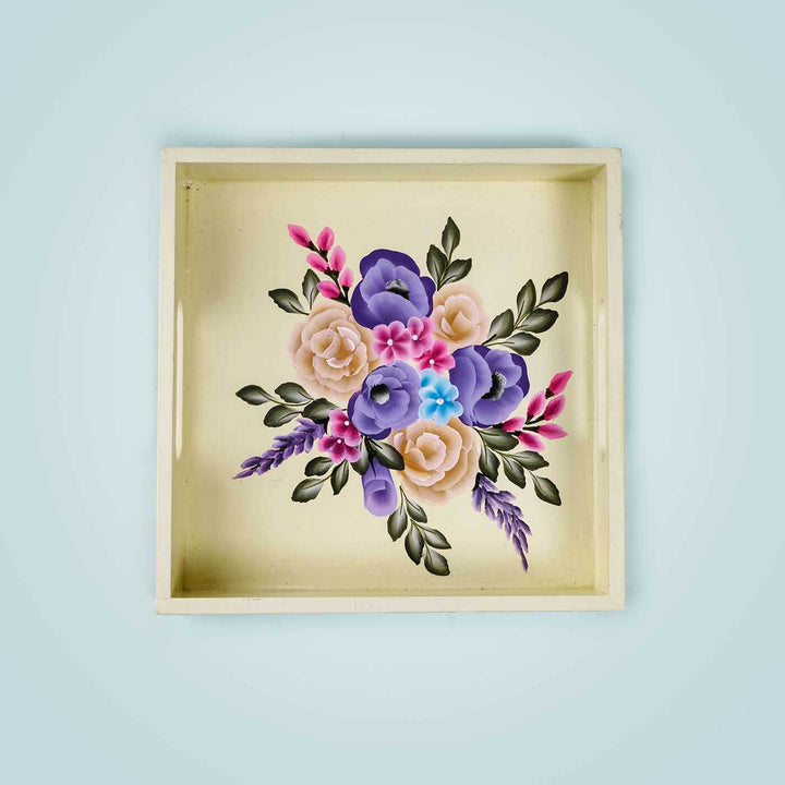 One Stroke Art Tray - Purple & Orange Florals