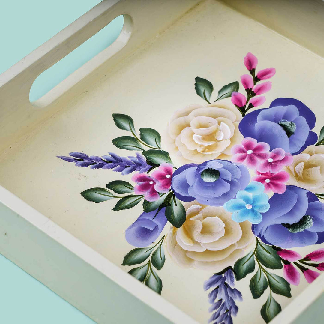 One Stroke Art Tray - Purple & Orange Florals