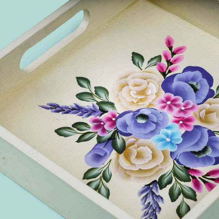 One Stroke Art Tray - Purple & Orange Florals