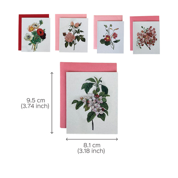 Indian Art Inspired Notecards & Envelopes - Mughal Miniature Flower Print - Set of 5