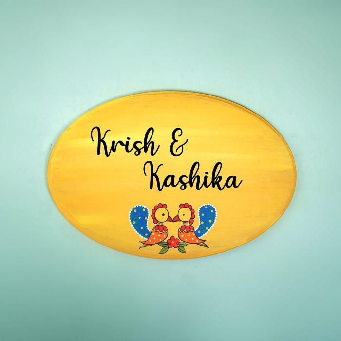 Oval Hand Painted Madhubani Art Nameboard