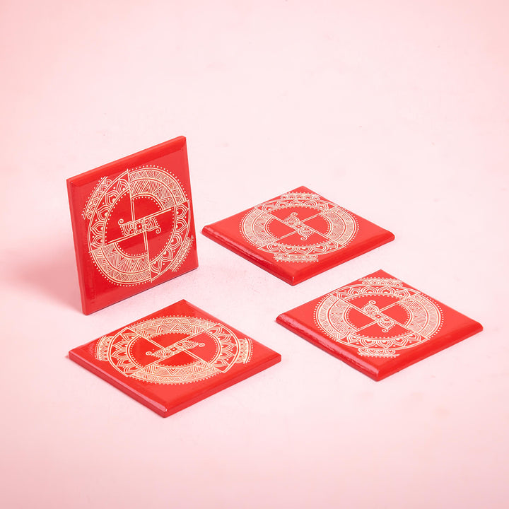 Handpainted Aipan Coasters (Set of 4) - Red