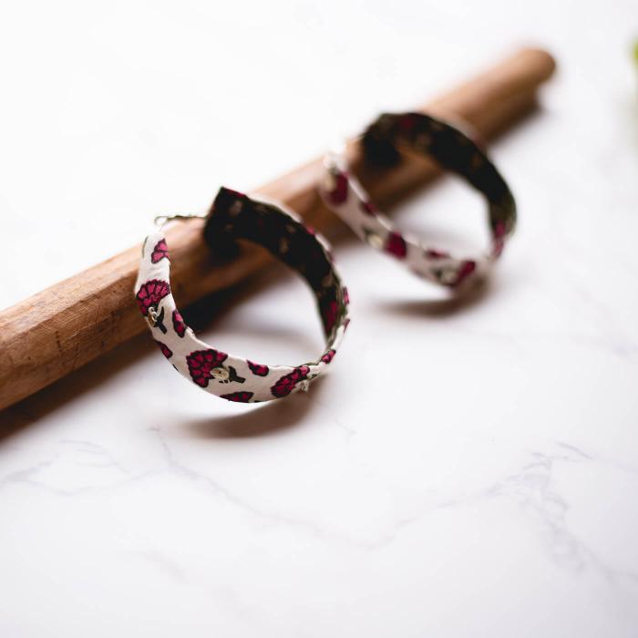 Pink Fabric Hoop Earrings