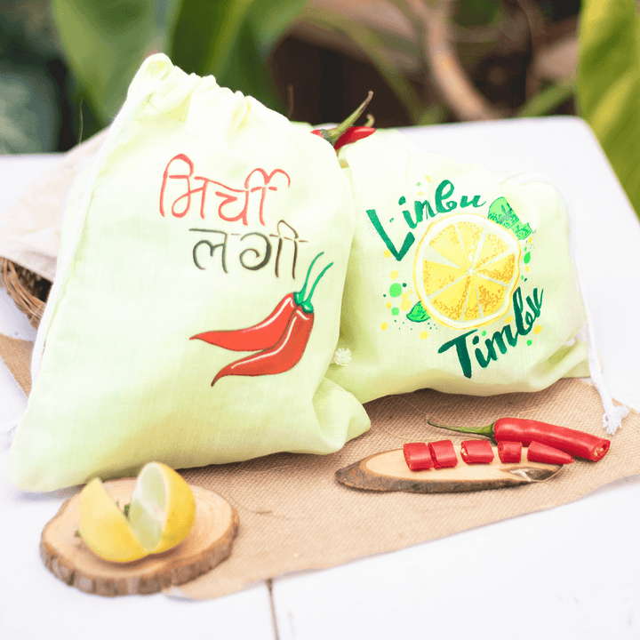Handpainted Vegetable Bags - Green