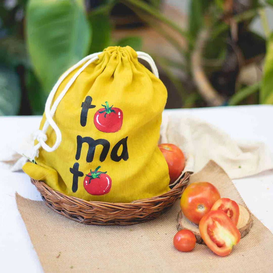 Handpainted Vegetable Bags - Yellow