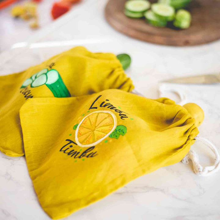 Handpainted Vegetable Bags - Yellow