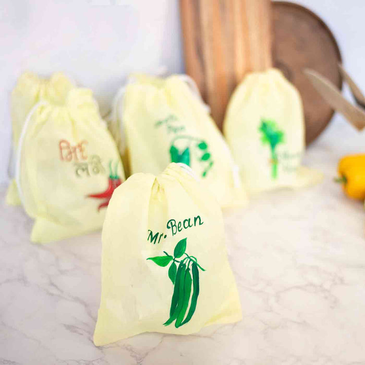 Handpainted Vegetable Bags - Green