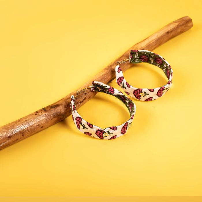 Pink Fabric Hoop Earrings