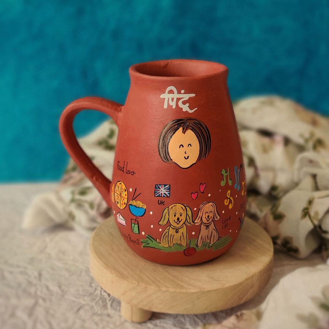 Handpainted Personalized Hobby Theme Clay Mug With Doodles