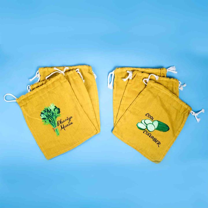 Handpainted Vegetable Bags - Yellow