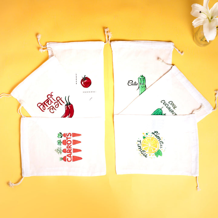 Handpainted Vegetable Bags - Off White