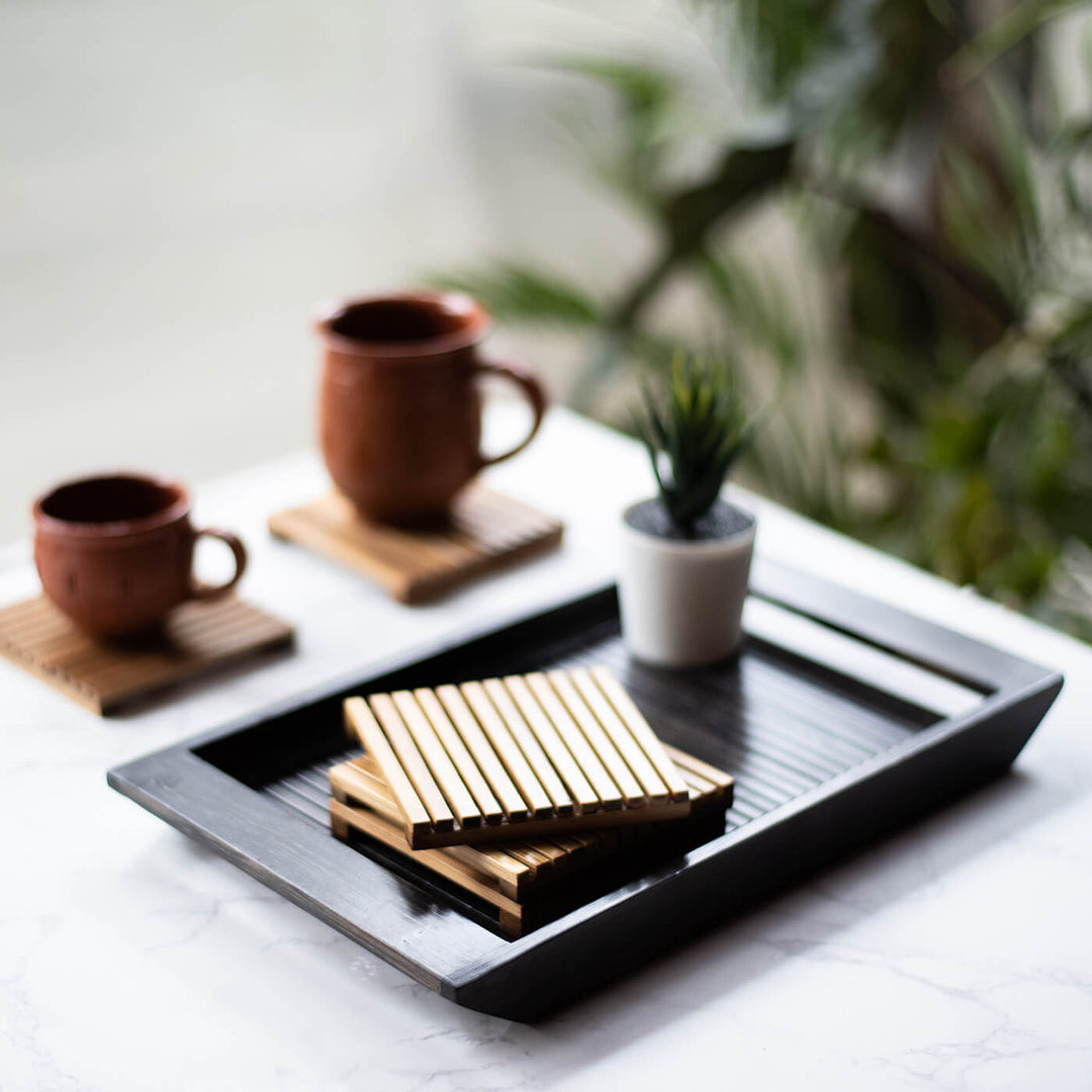 Handcrafted Bamboo Tray - Black