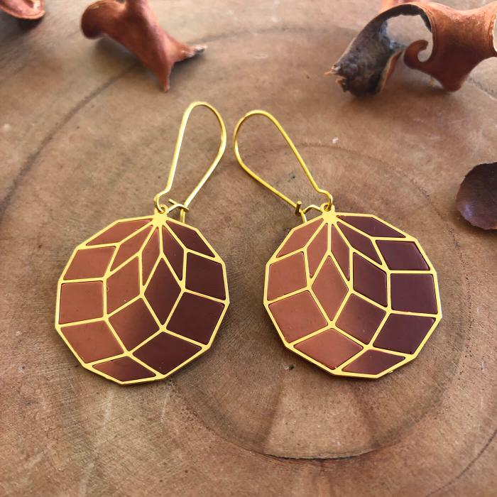 Disco Ball Earrings - Brown