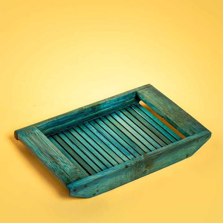 Handcrafted Bamboo Tray - Distressed Teal