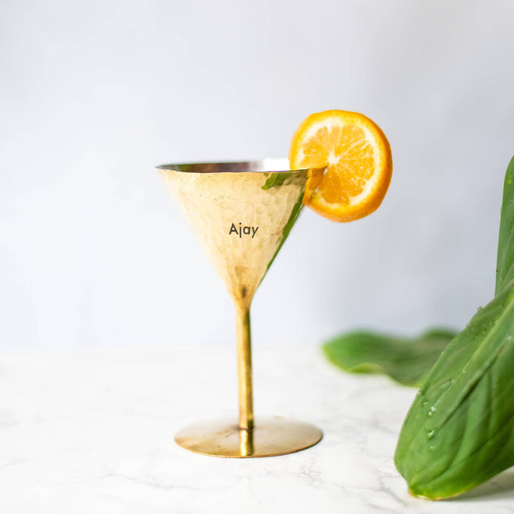 Personalized Handcrafted Brass Cocktail Glass - Hammered