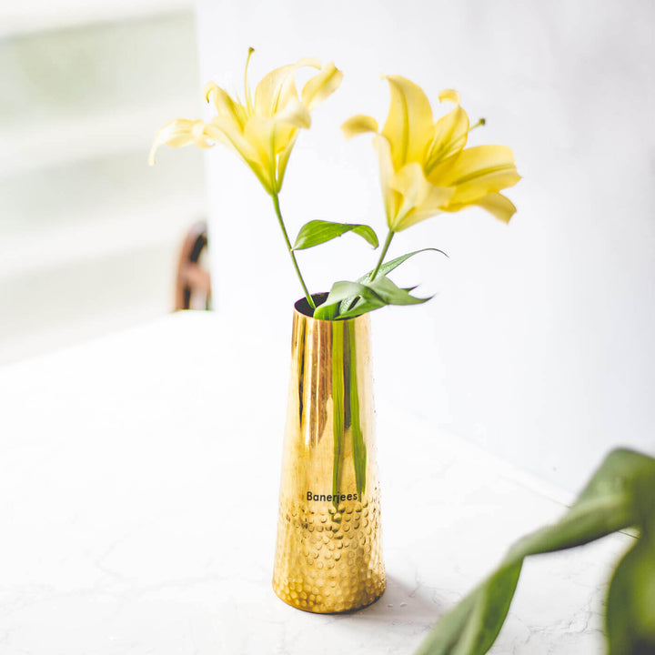 Brass Frustum Vase with Family Name - Hammered