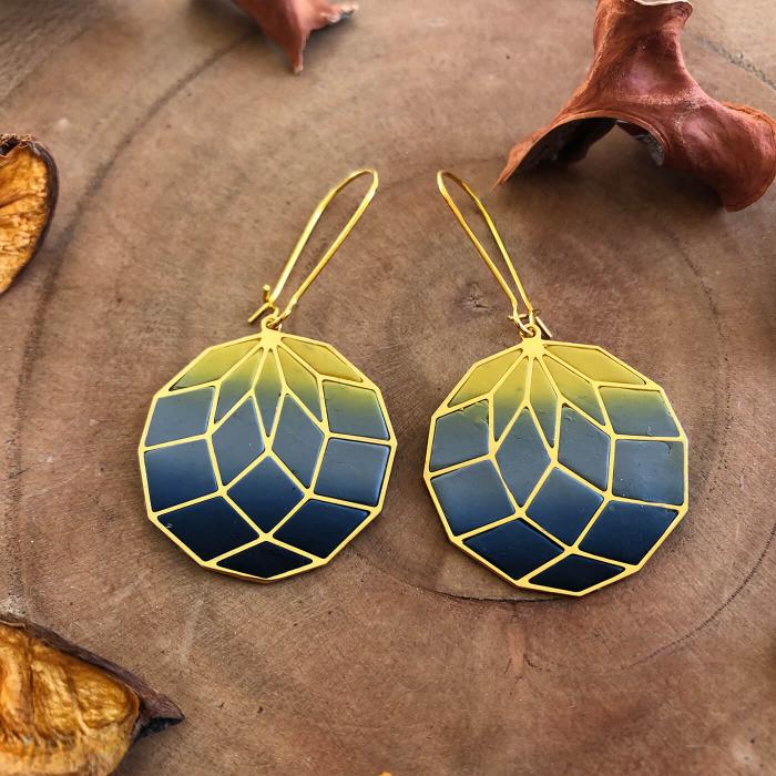 Disco Ball Earrings - Yellow & Blue