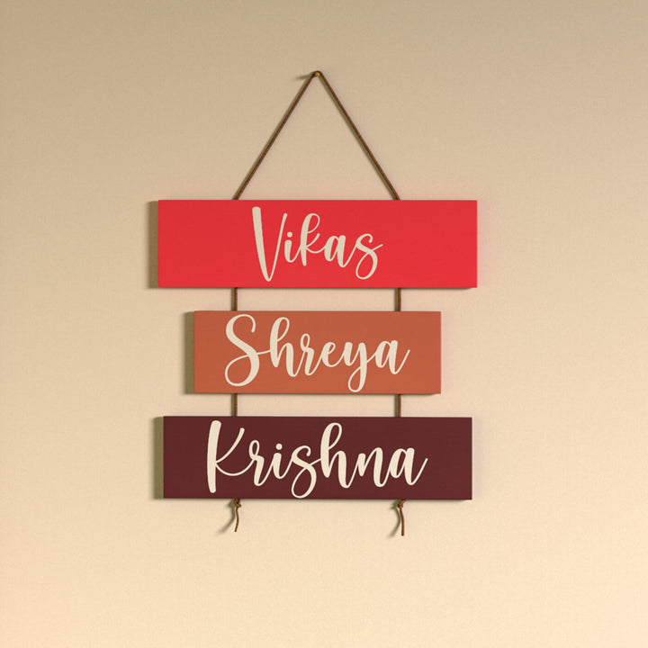 Three Plank Name Plate - Hanging Front View with Personalization