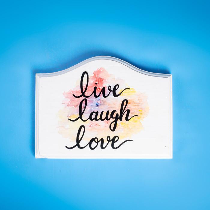 Hand Lettered Signage- Live Love Laugh With Watercolour Background