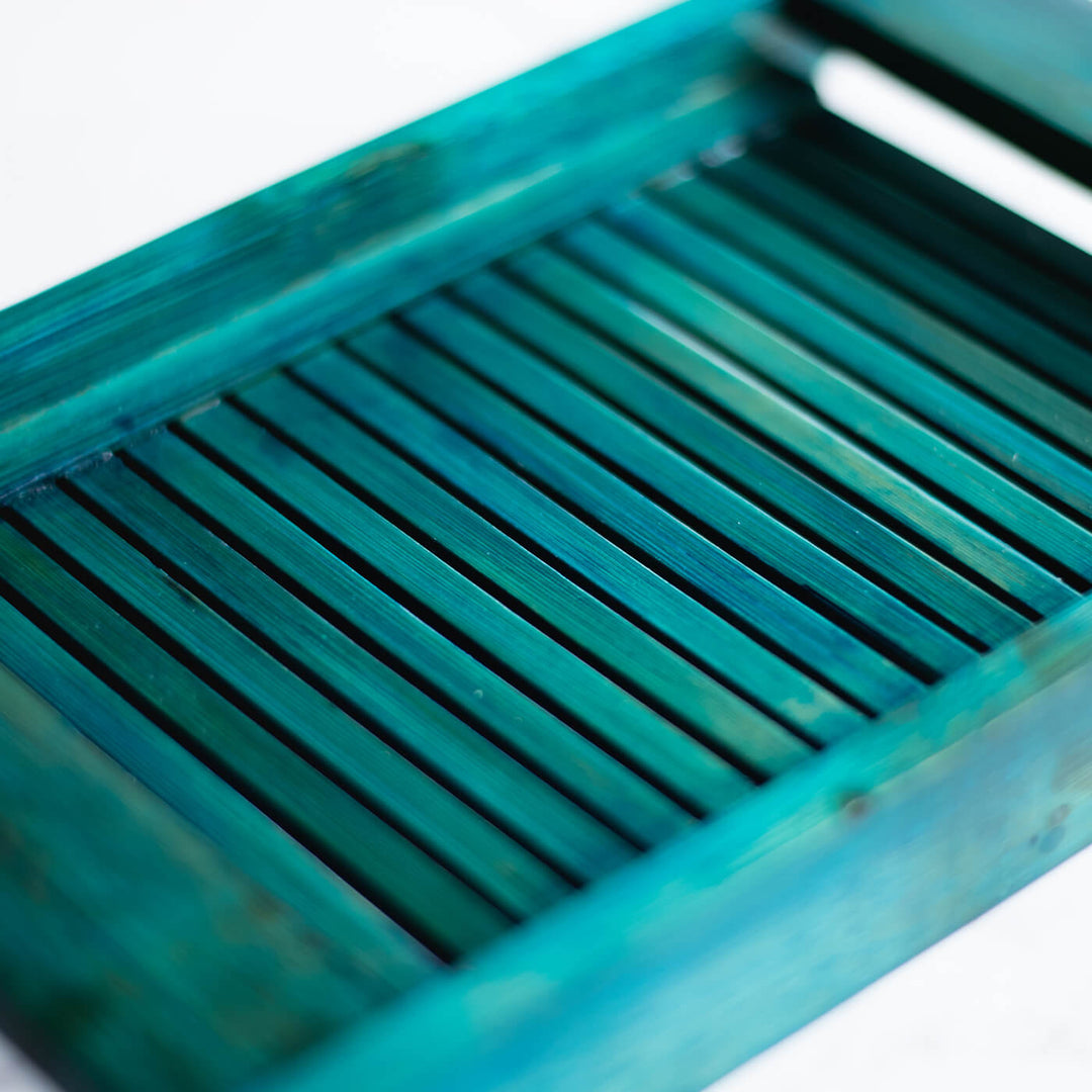Handcrafted Bamboo Tray - Distressed Teal