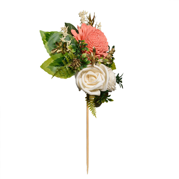 Peach Cake Topper with Sola Wood Floral Arrangement and Sticks