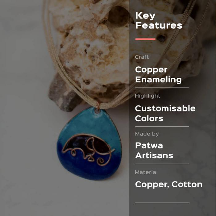 Copper Enamel Pendant - Blue - Elephant
