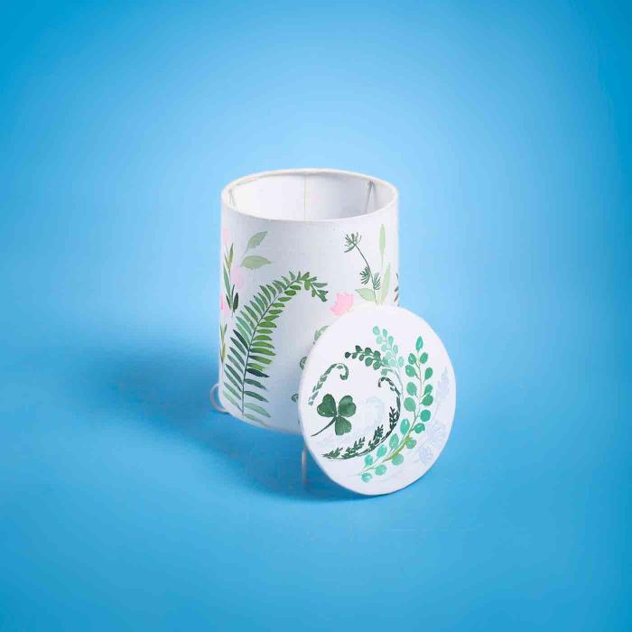 Pink and Green Floral Hand-painted Cylindrical Lamp