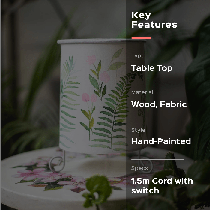 Pink and Green Floral Hand-painted Cylindrical Lamp