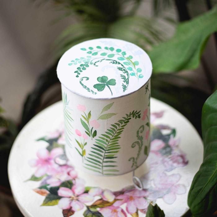 Pink and Green Floral Hand-painted Cylindrical Lamp