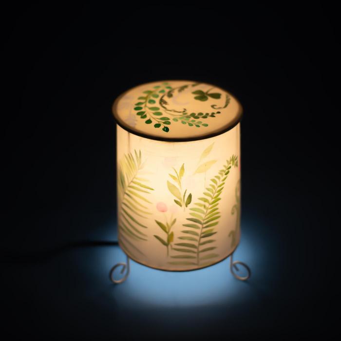 Pink and Green Floral Hand-painted Cylindrical Lamp