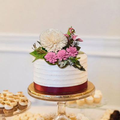 Pink Cake Topper with Sola Wood Floral Arrangement