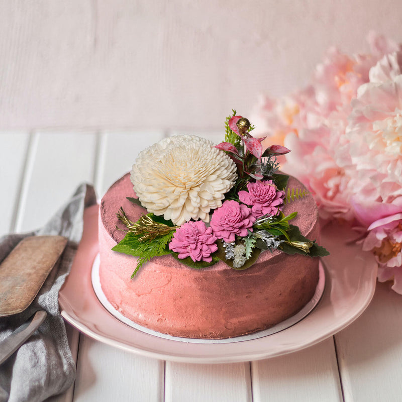 Pink Cake Topper with Sola Wood Floral Arrangement