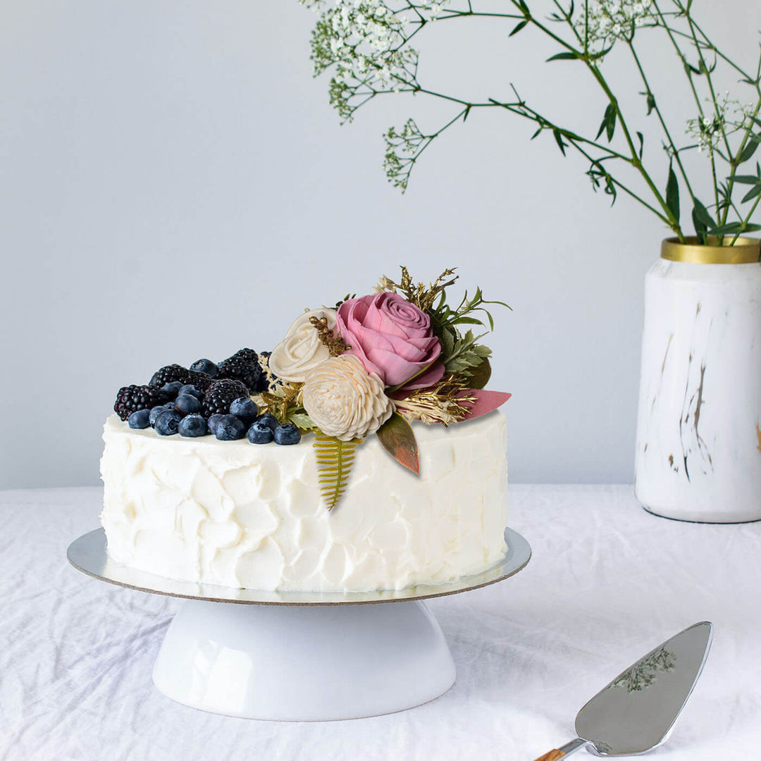 Rose Pink Cake Topper with Sola Wood Floral Arrangement and Sticks