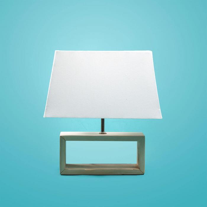 Plain Rectangular Tabletop Lamp with Natural Hollow Base