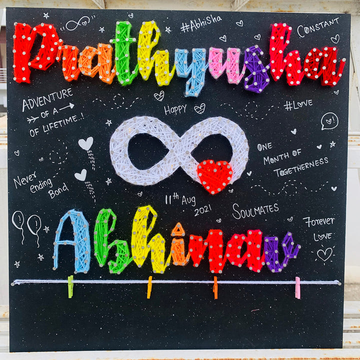 Couples String Art Name Plate Infinity Love - Front View with Name Personalization