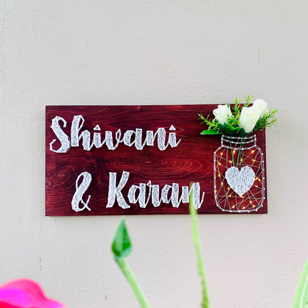 String Art Mason Jar Nameplate for Couples - Chantilly White