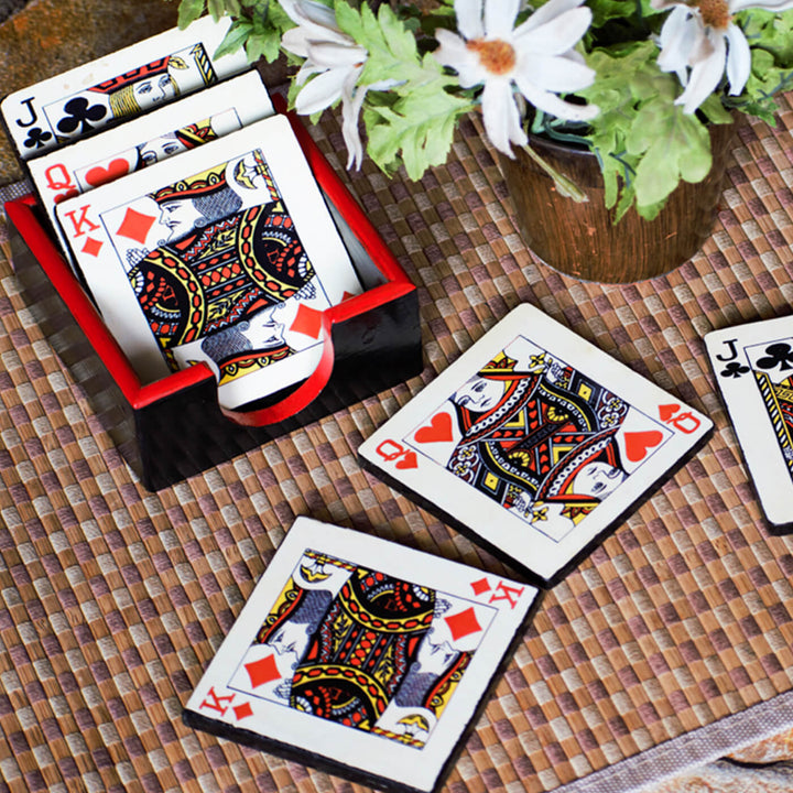 Decoupage Pine Wood Playing Cards Coasters | Set of 6