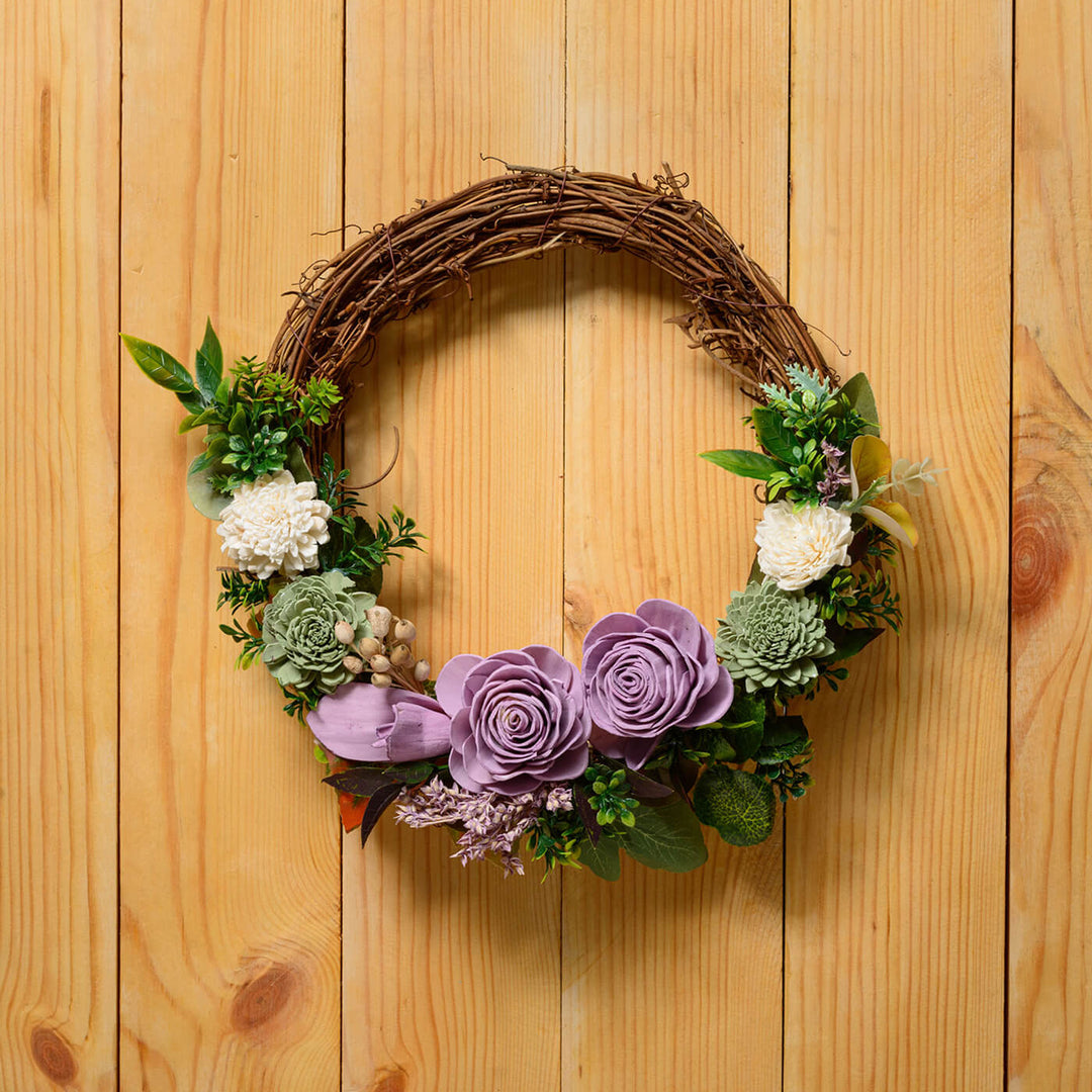 Purple Grapevine and Solawood Flowers Wreath