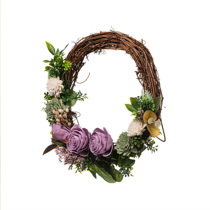 Purple Grapevine and Solawood Flowers Wreath