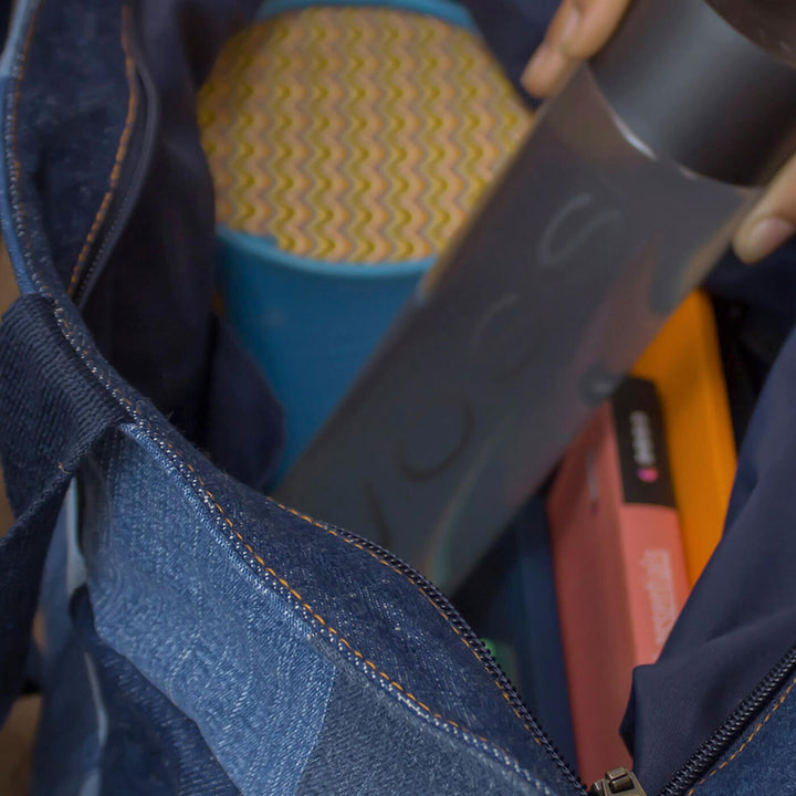Upcycled Denim Checks Tote Bag