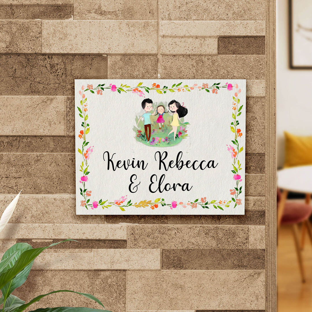 Rectangle Hand-painted Family Character Nameboard