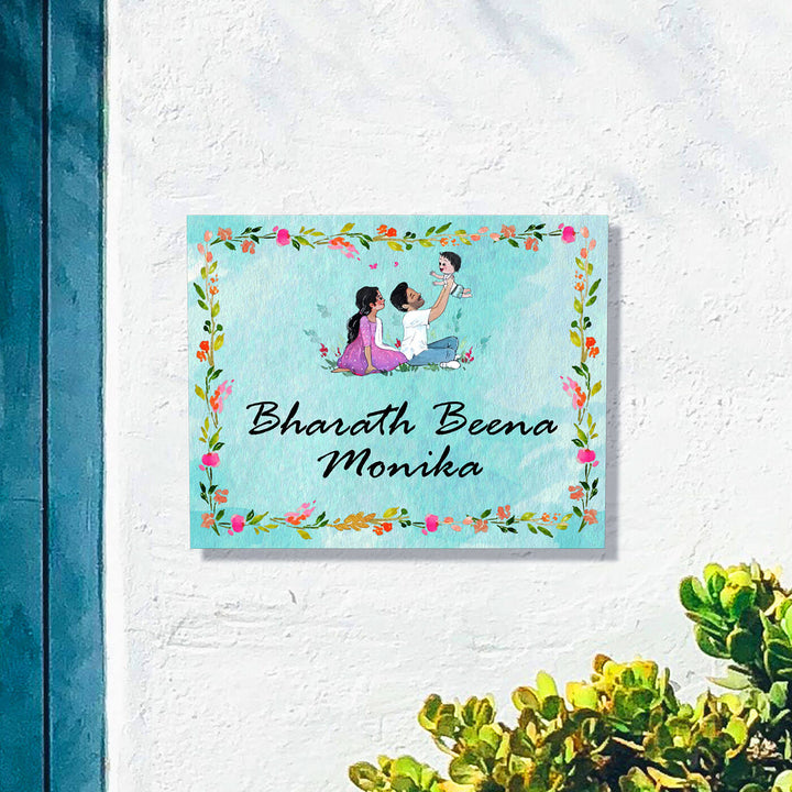 Rectangle Hand-painted Family Character Nameboard