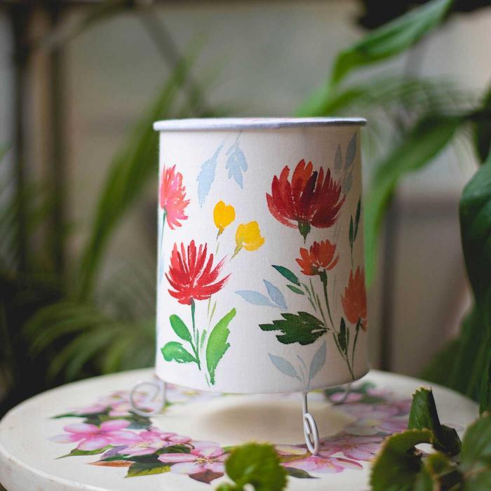 Red Floral Hand-painted Cylindrical Lamp