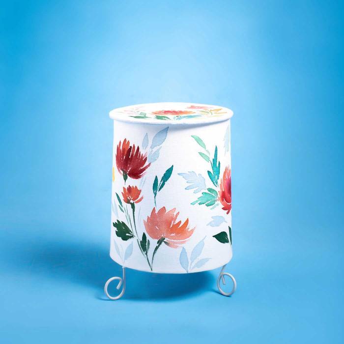 Red Floral Hand-painted Cylindrical Lamp