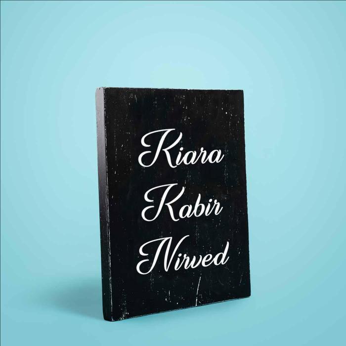 Vertical Rectangle Name Plate Three Names - Angled Front View with Text Display