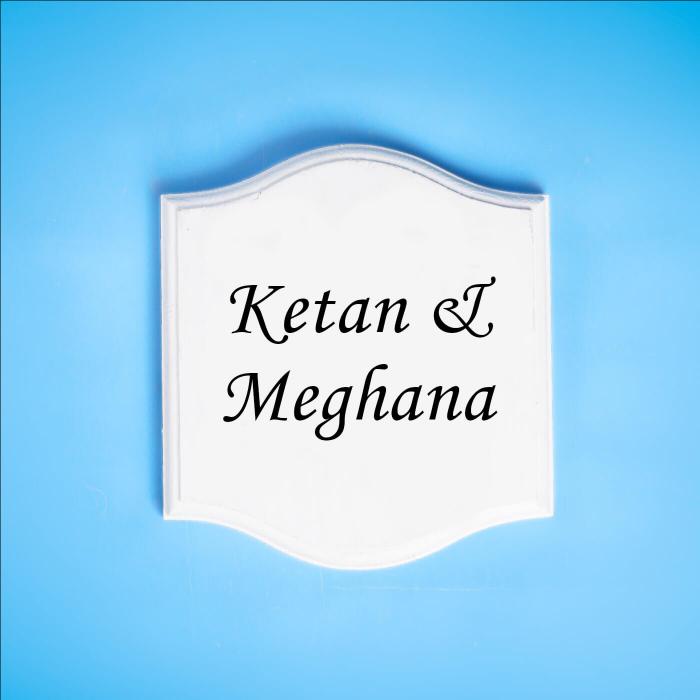 White Small Vertical Curved Name Plate Couple Name - Name Personalization Example